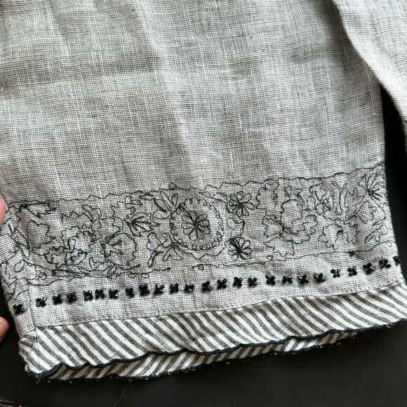 LA Blend Wide Leg Linen Pull On Lagenlook Boho Pants Beaded Sequin Hems Size M - Picture 10 of 14